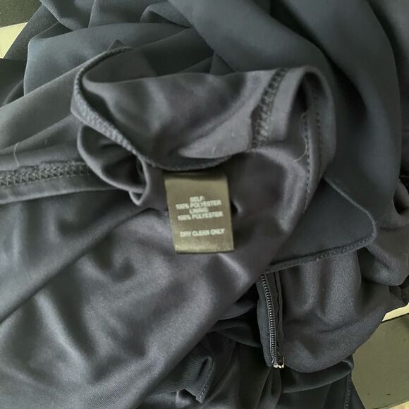 Lulu’s Ruched A-Line Chiffon Pleated Navy Blue Gown /Maxi dress size L - Picture 12 of 13